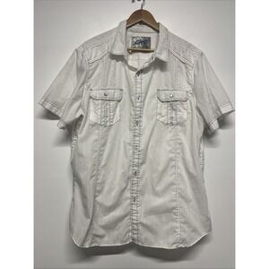 Chalc‎ Shirt Men's XXL White Green Button Up Short Sleeve Adult